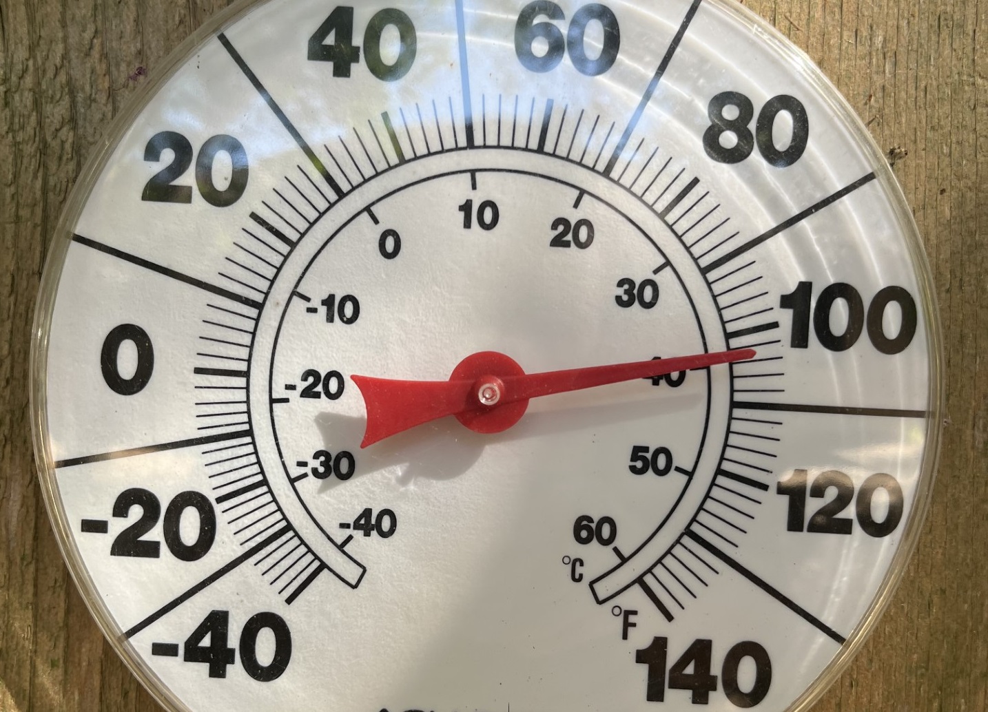 A thermometer shows temperatures above 100° in Shady Hollow on July 13, 2023. (KXAN Viewer Photo)