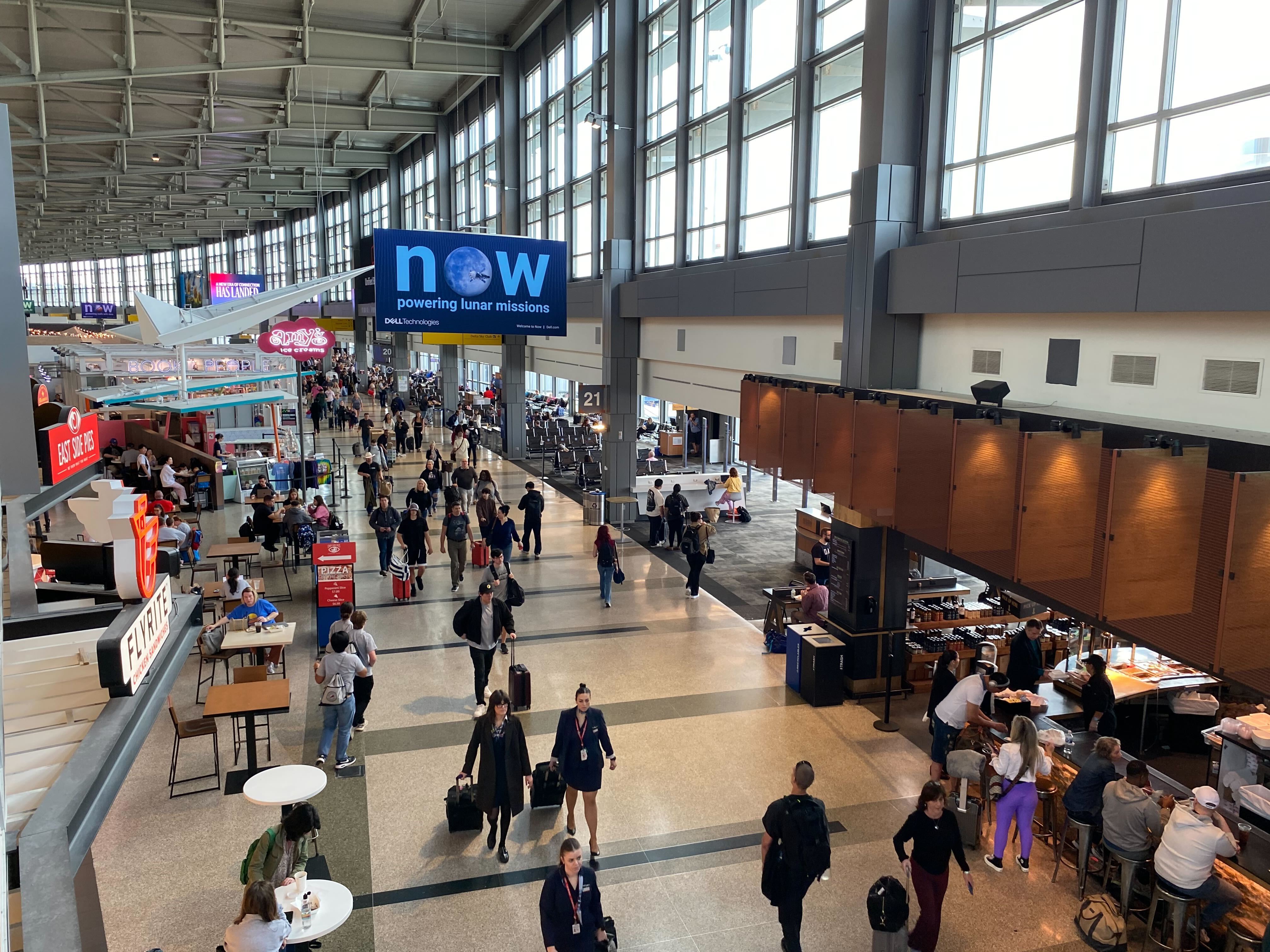 Passengers and flight crew walk through the terminal at Austin-Bergstrom International Airport on March 8, 2024. (KXAN Photo/Robert Sims)