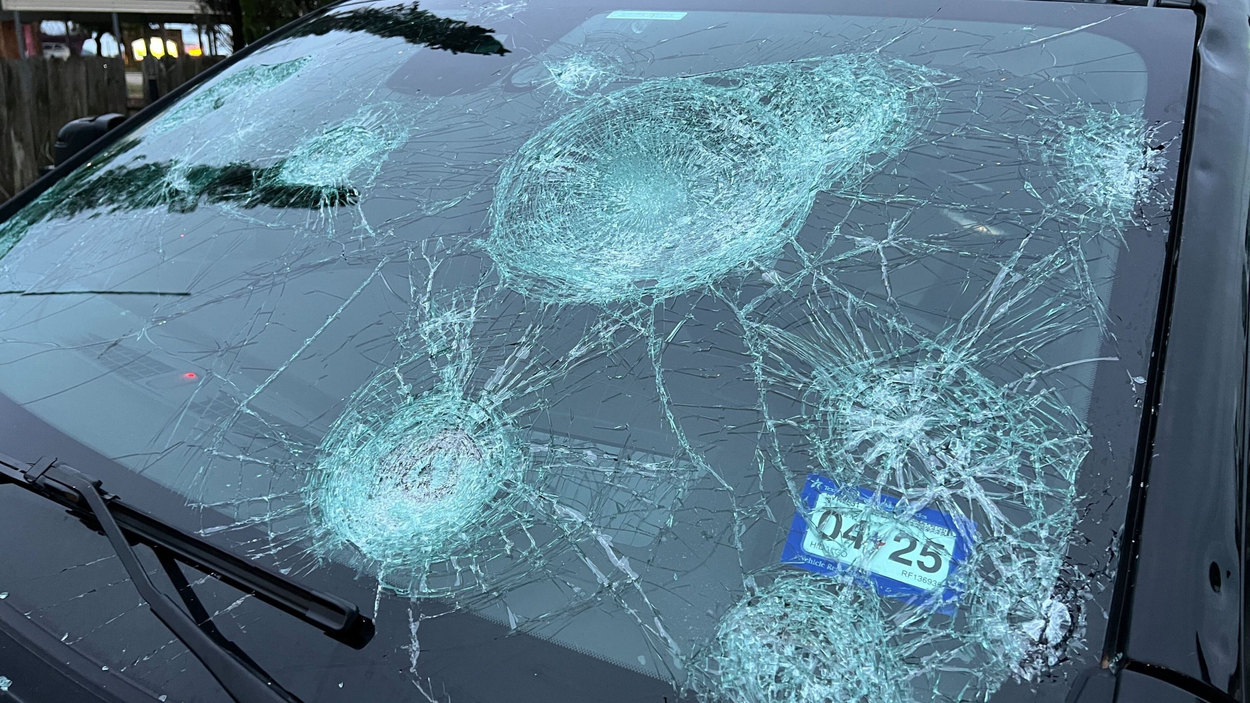 Damaged truck in Johnson City after a hail storm on May 9, 2024. (KXAN Photo/Todd Bailey)