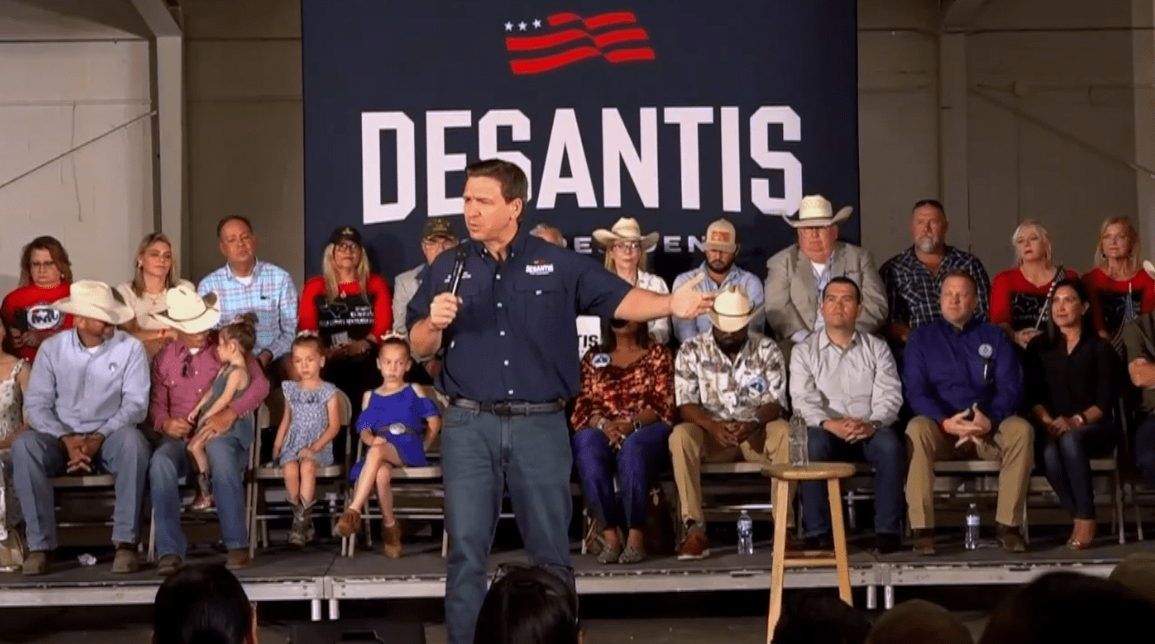 EAGLE PASS, TEXAS: Republican presidential candidate Ron DeSantis spoke on immigration at a campaign stop on June 26, 2023. (DeSantis campaign photo)